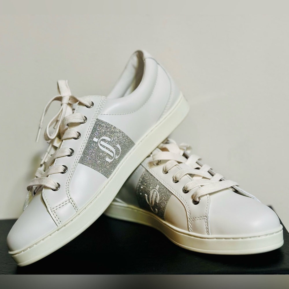 Jimmy Choo White and Silver Sneakers